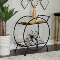 Metal Contemporary Bar Cart with Wheels - Black