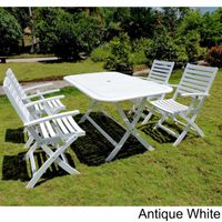International Caravan Potenza Acacia Hardwood Outdoor Folding Dining Set (Set of 5) - White