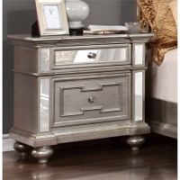 Furniture of America Farrah 2 Drawer Mirrored Nightstand in Silver