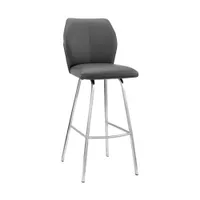 Tandy Gray Faux Leather and Brushed Stainless Steel 26" Counter Stool