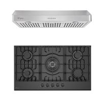 2 Piece Kitchen Appliances Packages Including 30" Gas Cooktop and 30" Under Cabinet Range Hood - Black