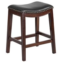 26-inch Backless Wood Counter Height Stool with Leather Seat - Black, Cappuccino