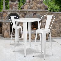 30'' Round Metal Indoor-Outdoor Bar Table Set with 2 Cafe Stools - 30"W x 30"D x 41"H - White