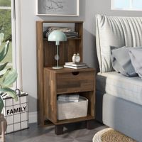 DH BASIC Transitional Compact 3-Shelf Single-Drawer Nightstand by Denhour - Light Hickory