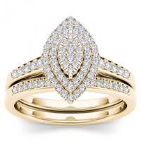 De Couer 14k Yellow Gold 1/3ct TDW Diamond Marquise Shape Halo Engagement Ring Set - 8