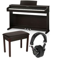 Kawai KDP120 88-Key Digital Piano with Bench, Premium Rosewood Bundle with Padded Piano Bench (Rosewood), H&A Versa Professional Field and Studio Monitor Headphones