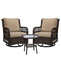 3 Pieces Outdoor Wicker Swivel Rocker Patio Set, IDEALHOUSE 360 Degree Swivel Rocking Chairs Elegant Wicker Patio Bistro Set with Premuim Cushions and Armored Glass Top Side Table for Backyard (Beige)