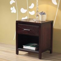Tapered Leg 1-drawer Nightstand Bar Pull with Power Strip - Nevis Charging Station Nightstand in Espresso