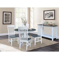 42 in. Drop Leaf Dining Table with 4 Slat Back Chairs - 5 Piece Set - 42 in. W x 42 in. D x 29.5 in. H - White/Heather Gray