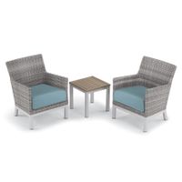 Oxford Garden Argento 3-piece Resin Wicker Club Chair & Travira Tekwood Vintage End Table Set - Ice Blue Cushions