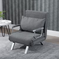 HOMCOM Small Futon Couch with Comfortable Fold Down Bed Surface for Guests, Adjustable Backrest Angles, & Stylish Design - Light Grey - Chair