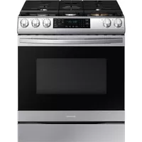 Samsung - 6.0 cu. ft. Front Control Slide-In Gas Convection Range with Air Fry & Wi-Fi, Fingerprint Resistant - Stainless Steel