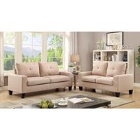Acme Furniture Platinum II Sofa and Loveseat Living Room Set - Beige Linen - Sofa and Loveseat Set