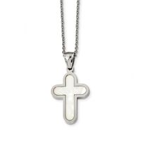 Chisel Stainless Steel Polished Mother of Pearl Cross 22-inch Necklace - 22 Inch - White