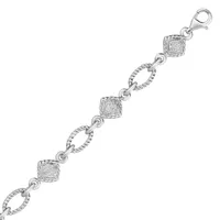 Sterling Silver Cable Oval and Square Link Bracelet with Diamonds (1/4 cttw) (7.25 Inch)