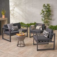 Navan Outdoor 4 Seater Aluminum Chat Set by Christopher Knight Home - Aluminum/Fabric - silver + dark grey cushion