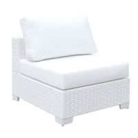 Aluminum Framed Wicker Armless Chair with Fabric Upholstered Padded Seat, White - Grey