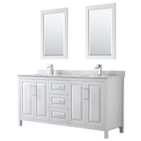 Daria 72-inch White Double Vanity, Marble Top, 24-inch Mirrors