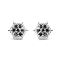 Men's 10K Yellow Gold 7/8 Cttw Black Diamond Hexagon and Pinwheel Halo Stud Earring (I-J Color, I2-I3 Clarity)
