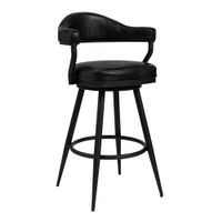 Amador Barstool in a Black Powder Coated Finish and Vintage Black Faux Leather - Counter height/Counter Height - 23-28 in.