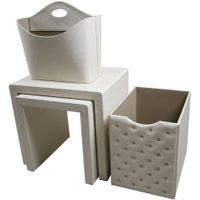 Off White Leatherette Side Tables and Storage Accessories (set of 4) - Off White Leatherette Side Tables and Storage