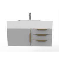 Nile 36" Wall Mounted Bathroom Vanity Set w/ White Top - Grey - Gold Finish