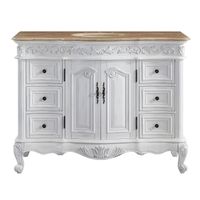 Silkroad Exclusive Upland Bathroom Single Sink Vanity - Marble Top w/ White Sink