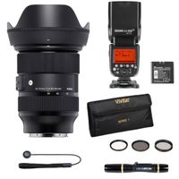 Sigma 24-70mm F2.8 DG DN Art Lens for Sony E - With Flashpoint Zoom R2 TTL On-Camera Flash Speedlight, 82mm Filter Kit,  Lens Cleaner, Capleash