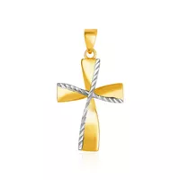 14k Two Toned Yellow and White Gold Textured Cross Pendant
