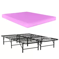 UltraBase Twin Metal Bed Frame with Doze 6 in. Pink Memory Foam Mattress