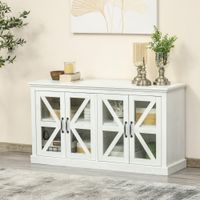 HOMCOM Rustic Kitchen Sideboard, Glass Door Buffet Cabinet, TV Stand with Adjustable Shelf for Dining Room - N/A - White