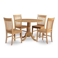 Oak Round Kitchen Table and 4 Chairs 5-piece Dining Set - Wood seat
