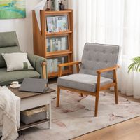 Solid Wood Armrest Fabric Retro Style Leisure Chair, Single Seat - Dark Grey