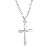 Sterling Silver Polished Rounded Cross Necklace (17 Inch)