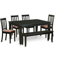 East West Furniture 6 Pc Dining Set - Dining Table With 4 Chairs and Bench - Black Finish (Seat's Type Options) - WEAN6D-BLK-C