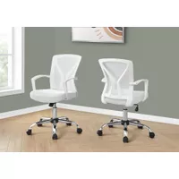 Office Chair/ Adjustable Height/ Swivel/ Ergonomic/ Armrests/ Computer Desk/ Work/ Metal/ Fabric/ White/ Chrome/ Contemporary/ Modern