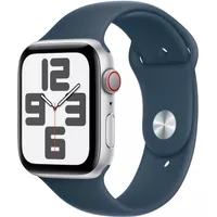 Apple Watch SE 2nd Generation (GPS + Cellular) 44mm Silver Aluminum Case with Storm Blue Sport Band - M/L - Silver