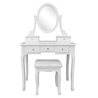 360° Rotation Single Mirror 5 Drawers Dressing Table White - White