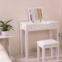 Wooden Vanity Table Makeup Desk with Flip-top Mirror Writing Desk - White