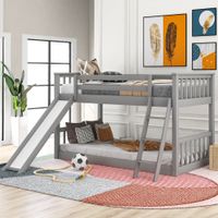 Nestfair Twin Over Twin Bunk Bed with Slide and Ladder - Grey