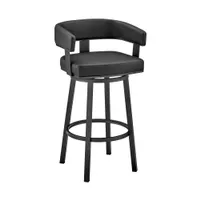 Lorin 30" Bar Height Swivel Bar Stool in Black Finish and Black Faux Leather