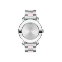 Movado - Ladies BOLD Ceramic Silver & Blush Stainless Steel Watch Silver Dial