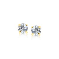 14k Yellow Gold Stud Earrings with White Hue Faceted Cubic Zirconia 