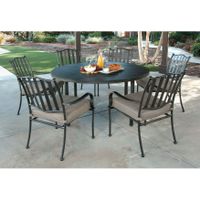Pacific Casual Columbus Circle 7pc Modern Steel Dining Set, Brown/Beige Cushions - Grey