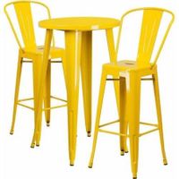 Flash Furniture 24" Round Metal Indoor-Outdoor Bar Table Set with 2 Cafe Barstools, Yellow
