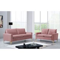 Macus Velvet 2 Piece Living Room set Sofa and Loveseat - Pink