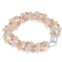 Pearls For You 8.5" 3Str White and Pink Freshwater Pearl  Twist Bracelet (8-8.5 mm, 5-6 mm) - 8.5" 3Str Wht/Pnk FWP Bracelet