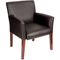 Porch & Den Reedy Black Faux Leather/Wood Reception Box Armchair - Caressoft Reception Box Arm Chair