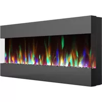 50-In. Recessed Wall Mounted Electric Fireplace with Crystal and LED Color Changing Display, Black