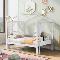 Nestfair Full Size Wood House Bed with Storage Space - White